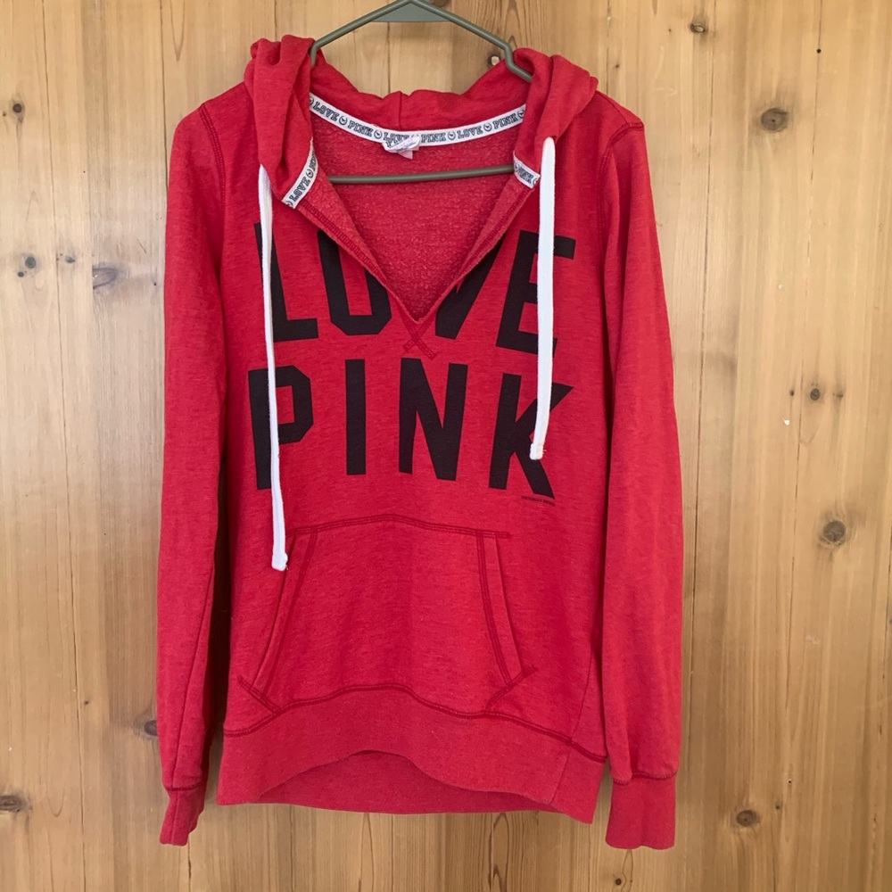 red victoria’s secret pink logo hoodie 💫 xs